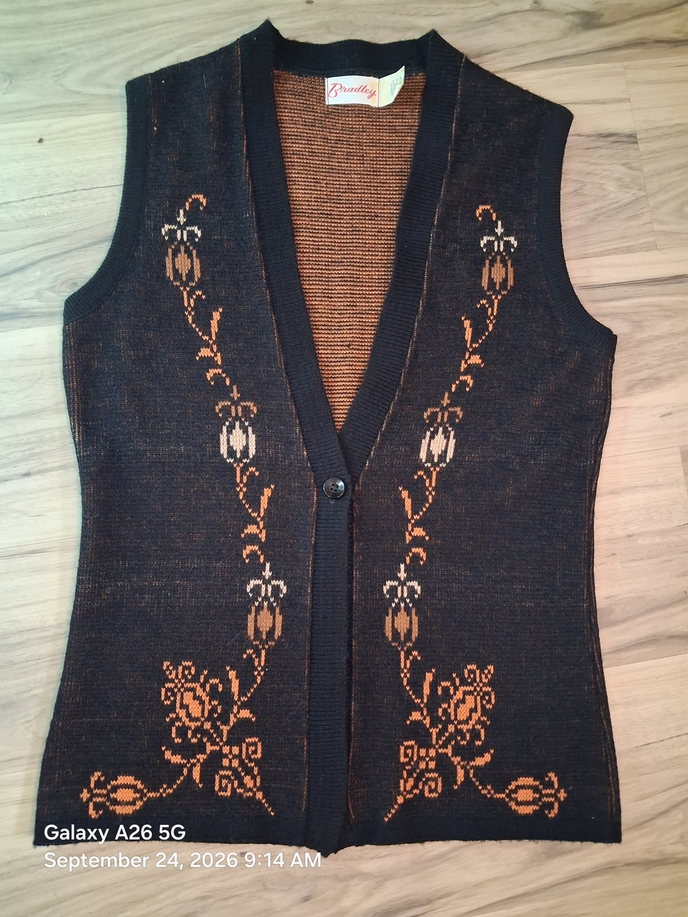Black & Brown Floral Knit Vest Sweater
